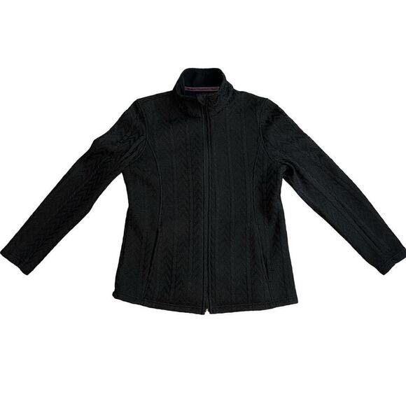 Boston Traders Cable Knit Sweater Jacket Full Zip Black Fleece Lined Size M - Picture 16 of 16